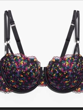 Savage X Fenty Black Multicolor Floral Lace Push-Up Bra